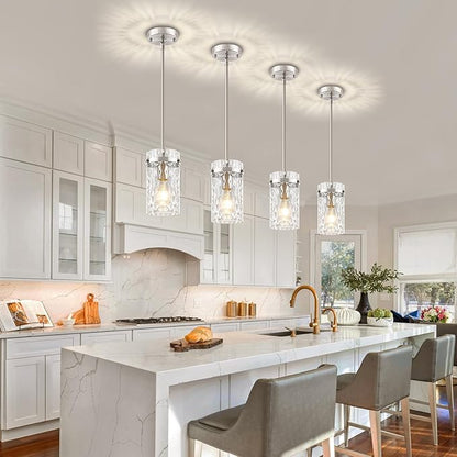 3 Pack Brushed Nickel Pendant Lights Kitchen Island, Modern Hammered Glass Pendant Lighting Over Island Hanging Bathroom Light Fixtures Adjustable Mini Pendant Light for Hallway Entryway Dining Room