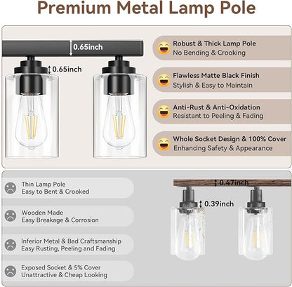 5-Light Matte Black Bathroom Light Fixtures, 31" Modern Vanity Lighting Fixture for Bathroom, Bathroom Vanity Lights Over Mirror with Clear Glass Shades, Wall Lamp for Mirror Living Room Bedroom Porch