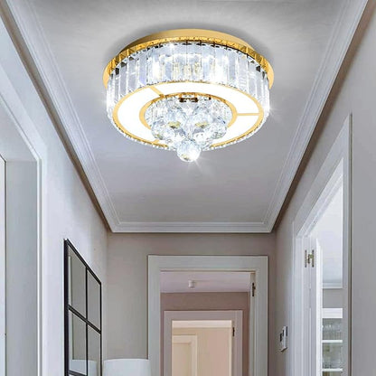 11.8" Gold Modern Crystal Chandeliers for Dining Room LED Dimmable Light Fixtures Flush Mount Light Living Room Bedrooms