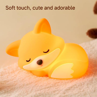Led Cute Fox Night Light, 2 Levels Dimmable Timer Nursery Nightlight for Kids, Rechargeable Touch Bedside Lamp, Used for Camping Party Room Decor(Fox)