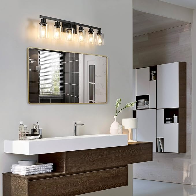 6-Light Black Vanity Lights 38'' Modern Bathroom Vanity Lighting Fixtures Above Mirror? Industrial Matte Bathroom Light Fixtures, Bath Wall Light Fixtures, Black Wall Sconces