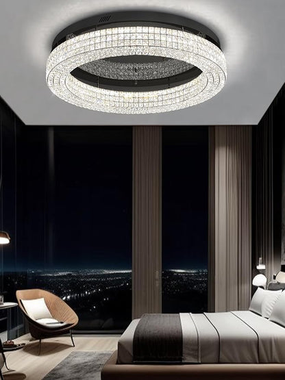 ykolupty 32'' Modern Chandeliers for Living Room Crystal Chandelier Flush Mount Ceiling Light Fixture for Dining Room Living Room Bedroom Dimmable 2700-6000K (Black Chandelier)