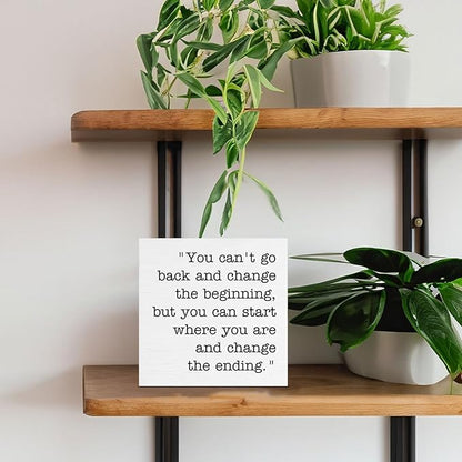 Inspirational Quotes Decor, Motivational Gifts for Women Men Friends Coworkers, Positive Wood Sign for Home Office Desk Table Shelf Decoration 5 x 5 Inches