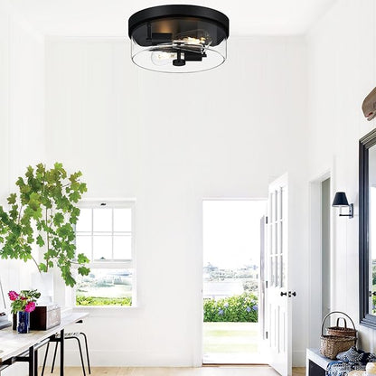szzgco Flush Mount Ceiling Light Fixtures, 2-Light Black Ceiling Mount for Farmhouse with Clear Glass Lampshade, Industrial Flush Mount Light Fixture for Hallway, Kitchen, Entryway and Foyer