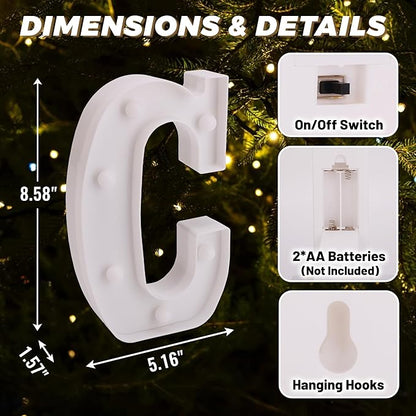 LED Light Up Marquee Letters, Battery Powered Decorative LED Letter Lights, Alphabet Light Up Letters for Wedding Birthday Party,Holiday Lamp or Home Bar Decoration (Letter C)
