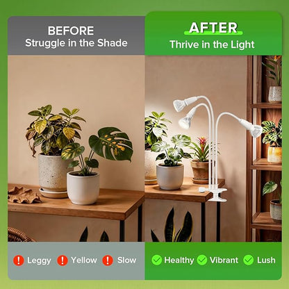 Grow Lights for Indoor Plants, LED 30 W Full Spectrum Bulb Replaceable Plant Light, 450 W Equivalent Clip on Grow Light with Optical Lens for Indoor Growing, Lifetime Free Bulb Replacement