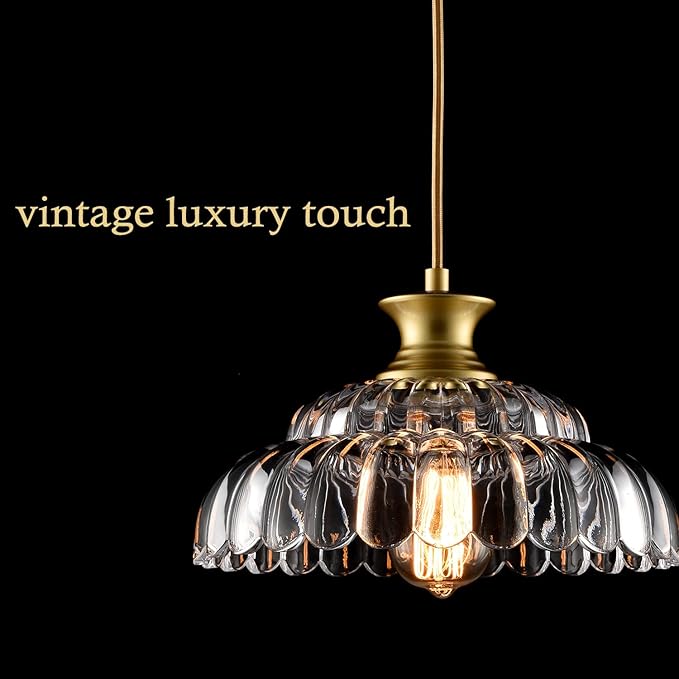 HYDELITE Vintage Glass Pendant Lights Kitchen Island Gold Pendant Light Fixture Modern Hanging Light Fixture for Dinning Room Bedroom Entryway