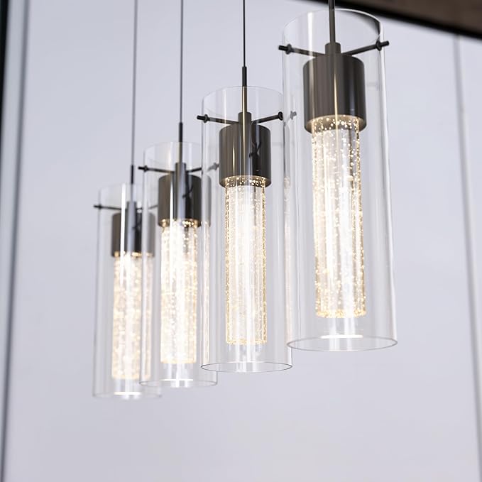Tawson Alice 4-Light Chandelier Pendant Ceiling Light, Integrated Led and Bubble Glass, for Kitchen Island, Hallway, Entryway, Passway, Dining Room, Bedroom, Balcony Living Room (Black)
