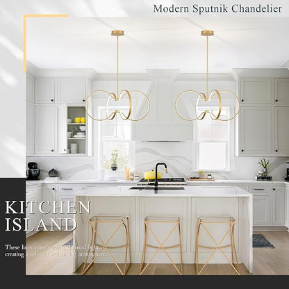 Modern LED Pendant Light Gold Dimmable Circular Chandelier, Kitchen Island Pendant Light Fixture with Remote Control for Dining Room, Kitchen, Entry, Living Room(D31.5 Inch)