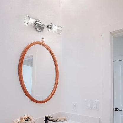 Bathroom Light Fixtures 2 Light Brushed Nickle, Bathroom Vanity Lights Over Mirror, Bathroom Sconces Wall Lighting，Farmhouse Vanity Light, Modern Vanity Lights with Clear Shades