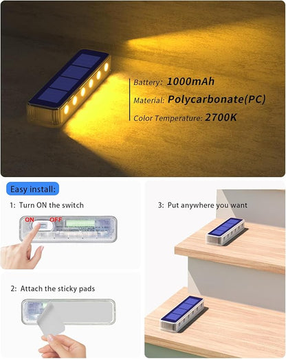 DetarZinLED Solar Step Lights for Outside,4 Pack Solar Stair Lights Outdoor Waterproof,Warm White Deck Light Solar Powered Waterproof for Steps,Stairs,Walkway,Sidewalk,Patio,Pathway