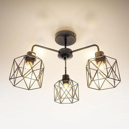 ASD Black Chandelier Semi Flush Mount Ceiling Light Fixture- 3xE26 120V ETL Modern Light Fixtures Ceiling Mount, Semi Flush Mount Chandelier for Entryway, Bedroom, Foyer Lighting Fixtures