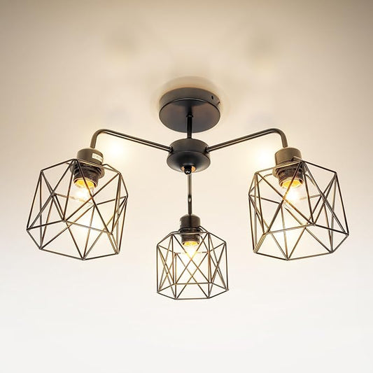 ASD Black Chandelier Semi Flush Mount Ceiling Light Fixture- 3xE26 120V ETL Modern Light Fixtures Ceiling Mount, Semi Flush Mount Chandelier for Entryway, Bedroom, Foyer Lighting Fixtures