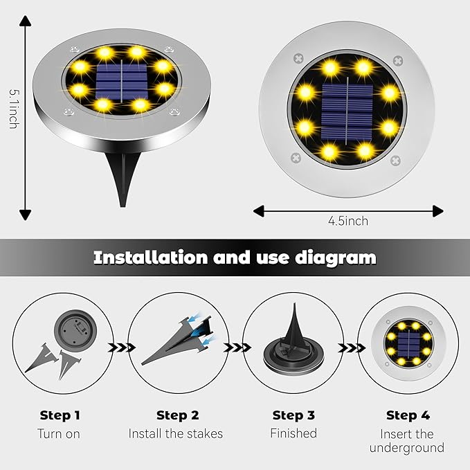 DUUDO 4.6in Solar Lights Outdoor Waterproof 10Pack, Solar Garden Lights Pathway Light Bright In-Ground Light Landscape Lighting Outdoor Garden Decor for Yard, Patio, Driveway, Walkway Warm Light
