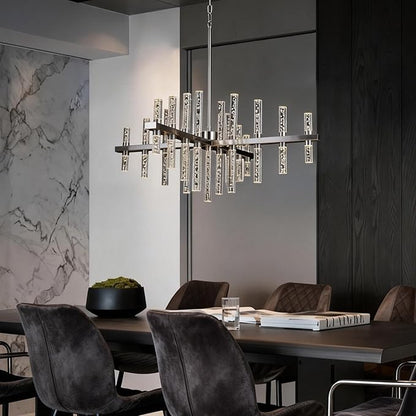 Modern Chandelier Lighting Led Pendant Lights Fixtures with Acrylic Shade Satin Nickel Island Chandeliers 33-Lihgts Contemporary Ceiling Dining Room Living Dimmable Warm White D31.5