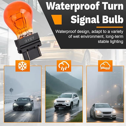 ecocstm 10 PCS 3157 Tail Light Bulb, Miniature 4157 Brake Light Bulb, Waterproof 3157 4157 Turn Signal Bulb, Automotive Side Marker Tail Light Replacement for Truck SUV Car (Amber)