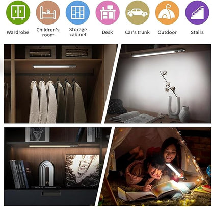 LUCK AROUND 6 Pack Under Cabinet Lighting, Motion Sensor Light, 10-Inch Rechargeable LED, Battery Powered White