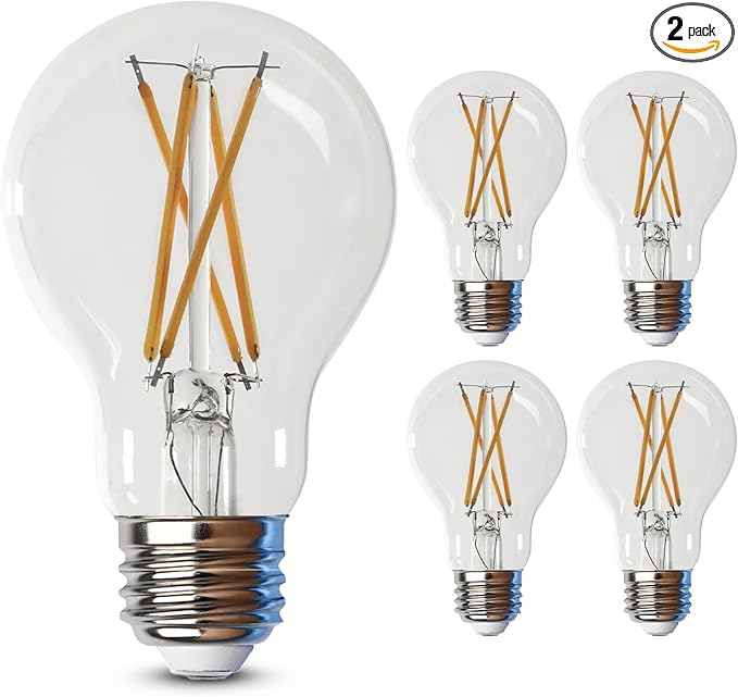 Feit Electric LED Clear A19 Medium Base Light Bulb - 60W Equivalent - 15 Year Life - 810 Lumen - 2700K Soft White - Dimmable | 4-Pack