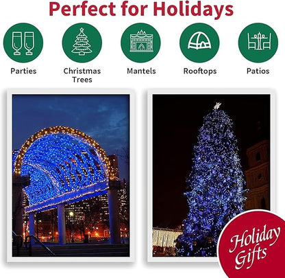 LAMPHOME Blue Christmas String Lights, 100 ct 20FT Incandescent Mini Fairy Lights Set, UL Certified Green Wire Lights for Indoor Outdoor Halloween Holiday Home Xmas Tree Patio Décor