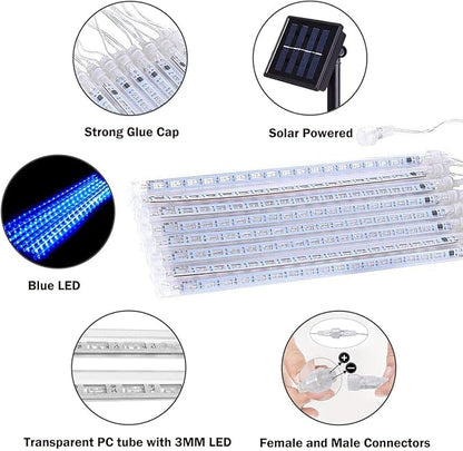 JMEXSUSS 2 Pack Solar Meteor Shower Lights, Blue Meteor Cascading Rain Lights, Waterproof for Tree/Garden Party Christmas Decor - 16 Tubes, 288 LED