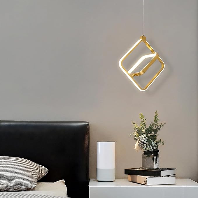 Modern LED Chandelier Gold Rectangular Pendant Light Fixtures 4000K 20W Dimmable Height Adjustable Pendant Lighting for Dining Room Kitchen Island Bedroom Living Room Foyer（2-Pack）
