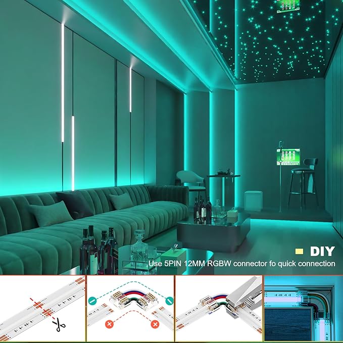 JOYLIT 32.8FT/10M COB LED Strip Lights RGBW, 24V RGB+3000K Warm White Color Changing Flexible Dimmable Tape Light, No Dark Spots, 784LEDs/M High Density Cuttable Adhesive LED Strip for Indoor
