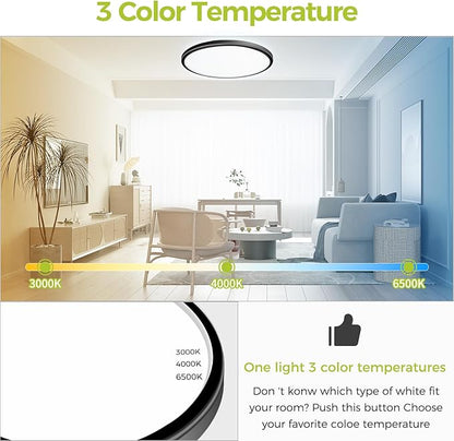 1PACK Flush Mount LED Ceiling Light Fixture Black, 20Inch 45Watt, Dimmable & 3000K-4500K-6000K 3 Color Selectable Ceiling Lamp 4500LM Low Profile Ceiling Light for Kitchen Bedroom Hallway Porch