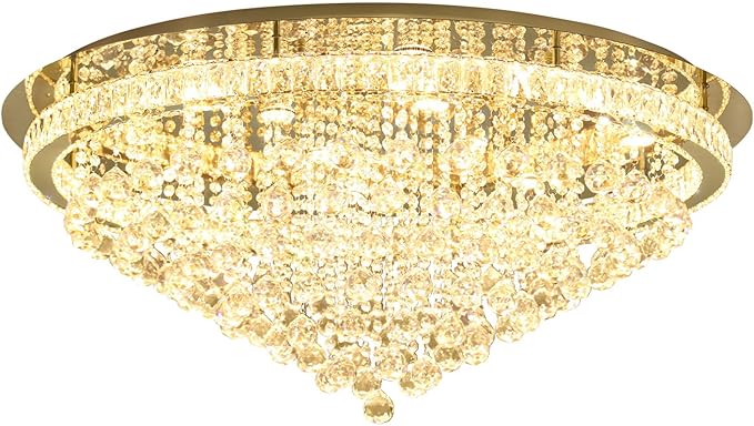 Dia 40" Modern Crystal Chandeliers for Living Room,Gold Large Chandelier Flush Mount Chandeliers for Bedrooms Dining Room Dimmable 2700k 4500k 6000k