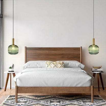 BOKT Mid Century Modern Green Glass Pendant Light Large Gold Globe Kitchen Island Pendant Light Fixture Minimalist Anti Brushed Brass Round Ceiling Hanging Pendant Lamp (7.9" Green)
