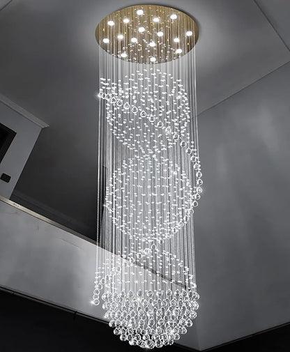 D40'' x H120'' Crystal Chandelier for Entryway High Ceiling Chandeliers Glam Chandelier Modern Large Raindrop Chandeliers LED Dimmable Light Fixtures for Staircaes Foyer Living Room Gold