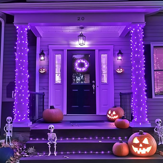 JMEXSUSS 200 LED Purple Fairy Lights Plug in, 8 Modes Purple Halloween Lights Indoor Outdoor with Wheel, 66 ft Remote Control Christmas String Lights for Halloween Thanksgiving Christmas Party Gift