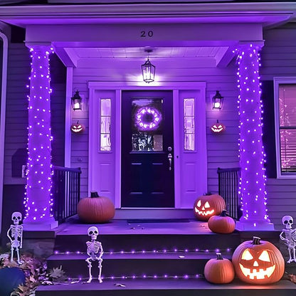 JMEXSUSS 200 LED Purple Fairy Lights Plug in, 8 Modes Purple Halloween Lights Indoor Outdoor with Wheel, 66 ft Remote Control Christmas String Lights for Halloween Thanksgiving Christmas Party Gift