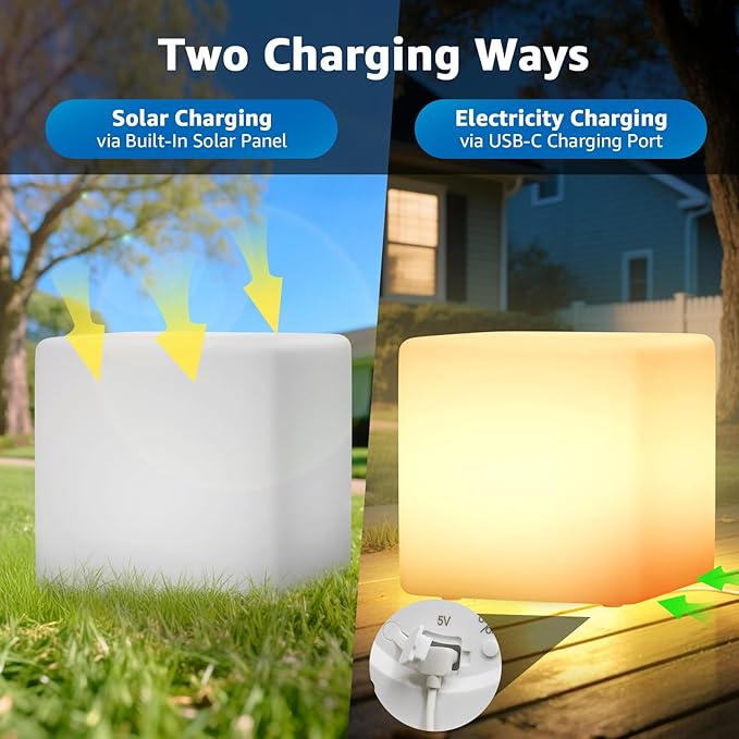 FUYO 16 inch LED Light Cube with Remote Waterproof Light Up Cube Chair, 16 RGB Colors LED Table for Kids Night Light, Glow Cube for Indoor Outdoor Home Patio Party (White-16 inch)