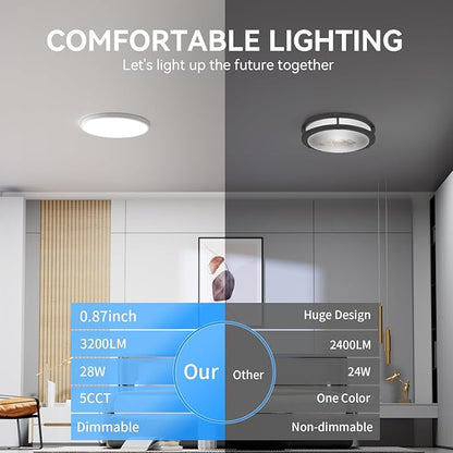 12Inch Dimmable LED Ceiling Lights, 5 Colors Selectable (3000K-6000K) Flush Mount, Ultra Thin (0.87Inch) for Living Room (White, 12in-4Pack(5 Colors))