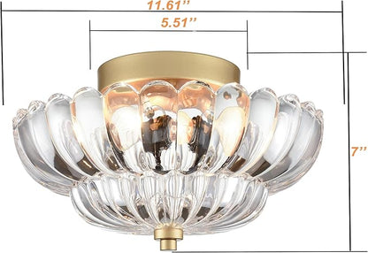 HYDELITE Gold Ceiling Light Fixture Bedroom Semi Flush Mount Ceiling Light Fixtures for Entryway Bathroom Living Room Proch with Scalloped Clear Glass