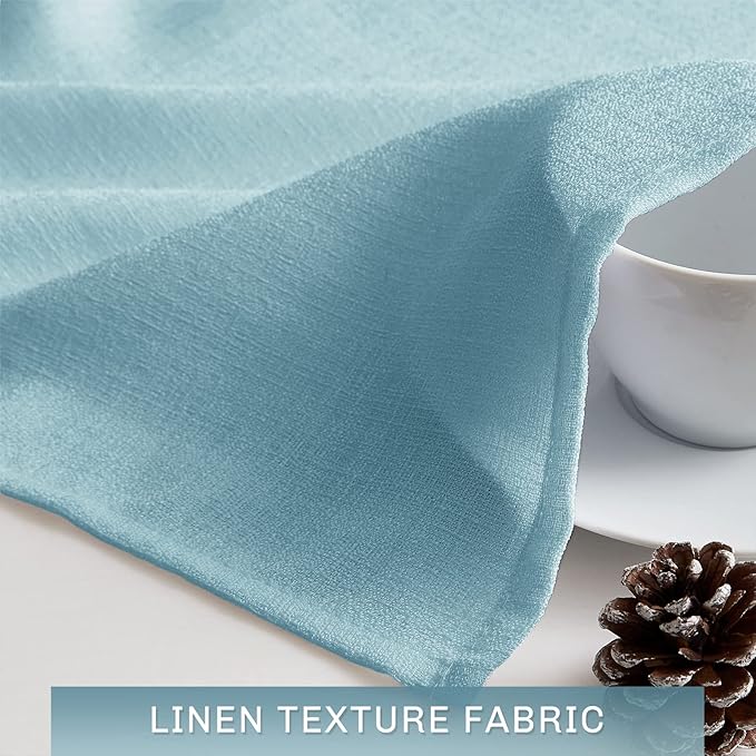 Melodieux Blue Semi Sheer Tier Curtains 36 Inch Length for Kitchen Cafe Bedroom Small Windows, Linen Look Rod Pocket Short Curtain Tiers Voile Drapes, 2 Panels
