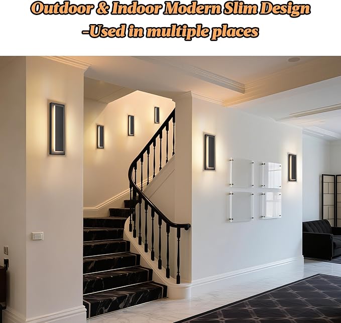 15.7 in Outdoor Wall Sconce Light,Modern Exterior Lights Fixture,Outdoor Porch Lights for House,Patio,Outdoor Wall Lighting,3000K Warm White, 12 W 2 Packs