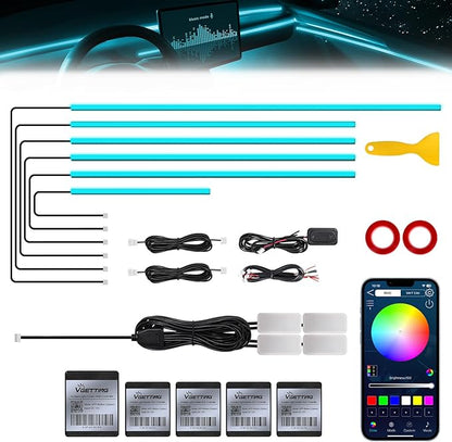 RGB Acrylic Interior Car LED Strip Light with Wireless APP, 10 in 1 with 175 inches 593 LEDs Neon LED Strip Light, 16 Million Colors Dynamic Music Sync Car Ambient Lighting Kits