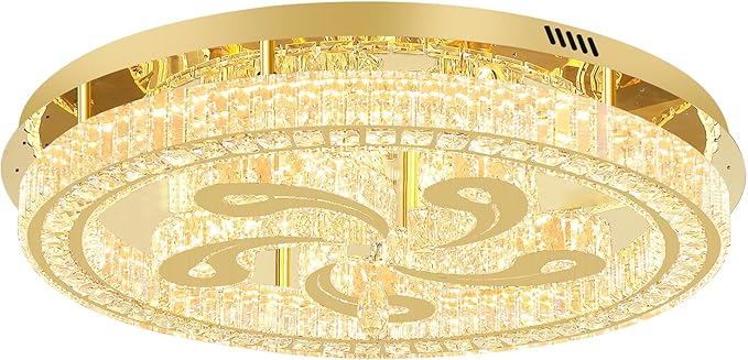 Modern Crystal Chandeliers for Dining Room Flush Mount Ceiling Chandelier for Living Room Dining Room Ring LED Crystal Ceiling Light (Round,32in Gold,Dimmable 2700K-6500K)