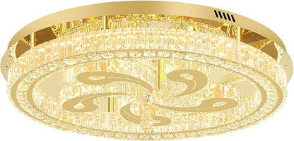 Modern Crystal Chandeliers for Dining Room Flush Mount Ceiling Chandelier for Living Room Dining Room Ring LED Crystal Ceiling Light (Round,32in Gold,Dimmable 2700K-6500K)