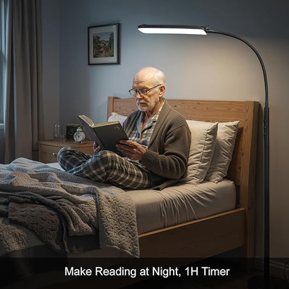 FRIDEKO HOME LED Floor Lamp with Remote, Dimmable Bright Reading Lamp for Crafts, Painting, Office & Bedroom, Adjustable Gooseneck Standing Light, 4 Color Temperatures, 1800LM, Touch Control, Black