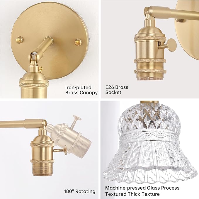 Shenmoyl Vintage Battery Operated Wall Sconces Set of Two, Rechargeable Battery Powered Wall Sconce with Remote Control, Wireless Dimmable LED Light for Bedside Bedroom Kitchen (Transparent Pineapple)