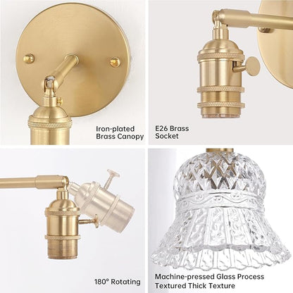 Shenmoyl Vintage Battery Operated Wall Sconces Set of Two, Rechargeable Battery Powered Wall Sconce with Remote Control, Wireless Dimmable LED Light for Bedside Bedroom Kitchen (Transparent Pineapple)