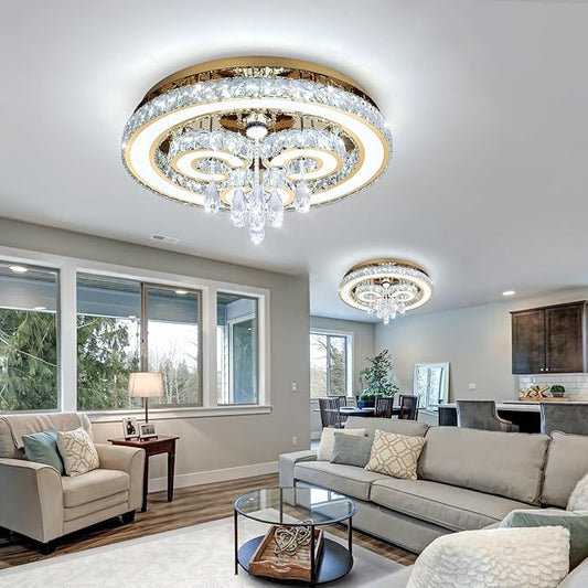 HAIXIANG Modern Chandeliers Bedroom LED Light Crystal Flush Mount Ceiling Lights for Dining Room Gold Chandelier Sparkling Interior Luxury Lighting Fixtures Living Room Dimmable Light 2700K 6000K