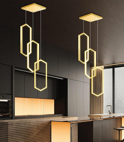 3-Rings Dimmable Pendant Lighting Adjust LED Mini Chandelier Ceiling Light Fixtures for Kitchen Island Dining Room Living Room Bedroom Gold