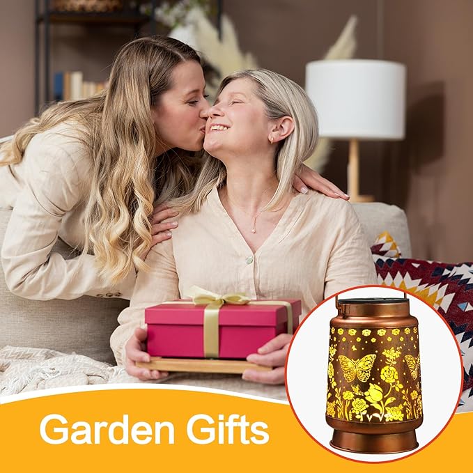 Solar Lanterns Outdoor Waterproof,Mothers Day Gifts,Birthday Gifts for Women Mom Grandma,Garden Decor Metal Hanging Decorative Solar Lights,Gardening Gifts for Yard,Patio, Lawn,Tabletop(Butterfly)