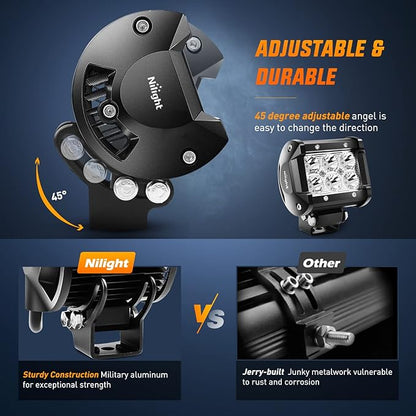 Nilight 4 inch Led Light Pod Green Spot Driving Fog Lights 2PCS 18W Off Road Fishing Hunting Emergency Safety Signal Deck Trailer Hunting Lighting for UTV Pick-up Van Boat Tractor