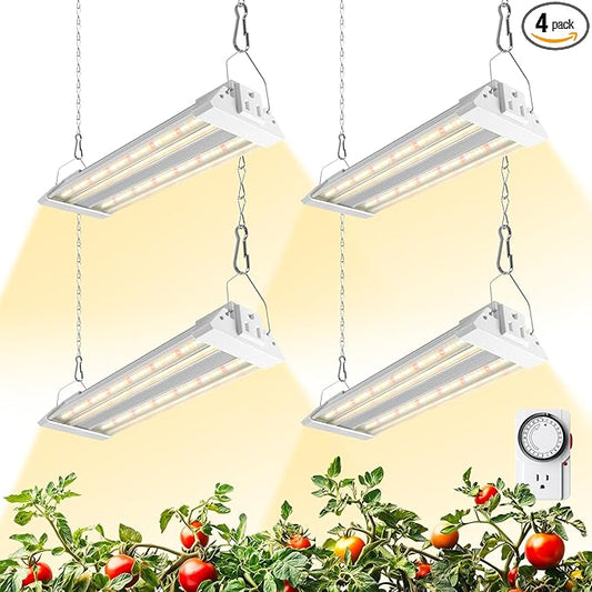 Barrina TX18 1FT LED Grow Light, 72W(4 x 18W, 360W Equivalent), High PPFD, Full Spectrum with 660nm Red LED, Hang Grow Light from Seed to Flower with On/Off Switch, Mechanical Timer, Linkable, 4 Packs
