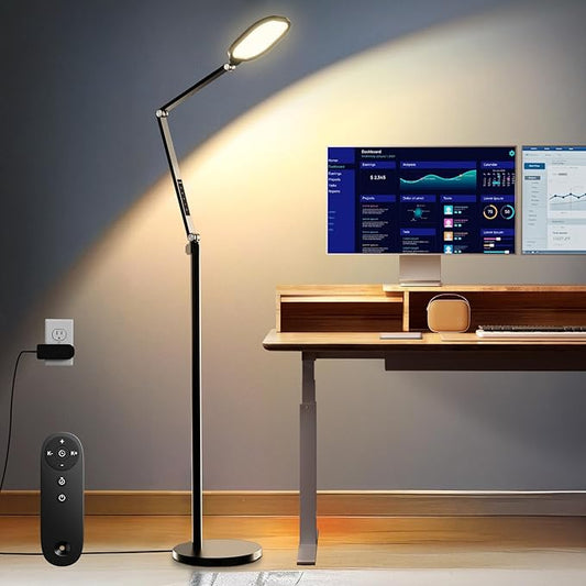 Eye-Caring LED Floor Lamp for Office, Reading, and Crafting, 69" Dimmable Office Lamp, Standing Reading Lamp with 30 Lighting Modes, Remote &Touch Control, Memory, Timer & Adjustable Swing Arm, CRI 97
