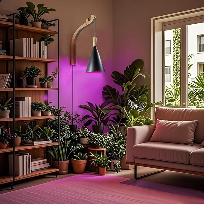 Wall-Mounted Grow Light for Indoor Plants,Full Spectrum LED Plant Light with 15W Bulb, Plug-in Wall Plant Lamp with 16.5ft Cord and Switch,Perfect for Mushrooms,Flowers,Herbs,Seedlings&Gardens